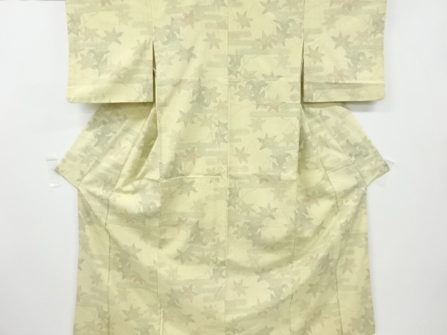アンティーク　ヱ霞に楓模様織り出し手織り紬着物